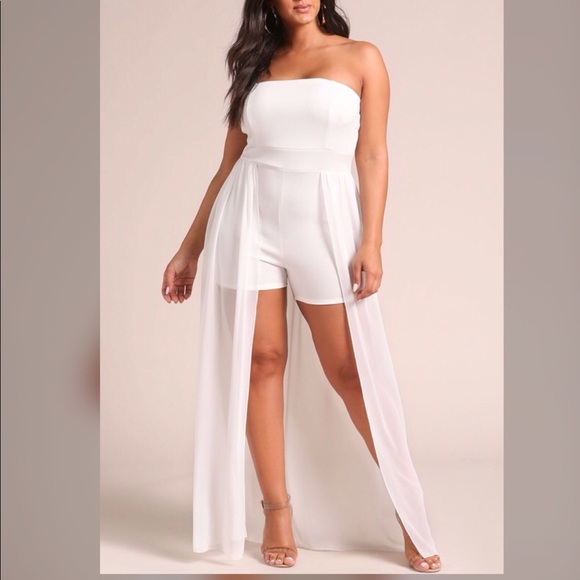 LAST ONE! 1X-Strapless Chiffon Overlay Maxi Romper - Picture 2 of 3